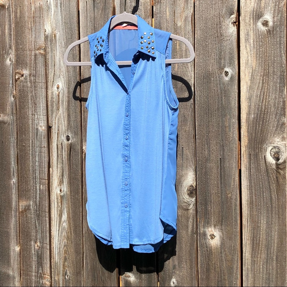 Rewind sleeveless button up blue top size small - Picture 6 of 15